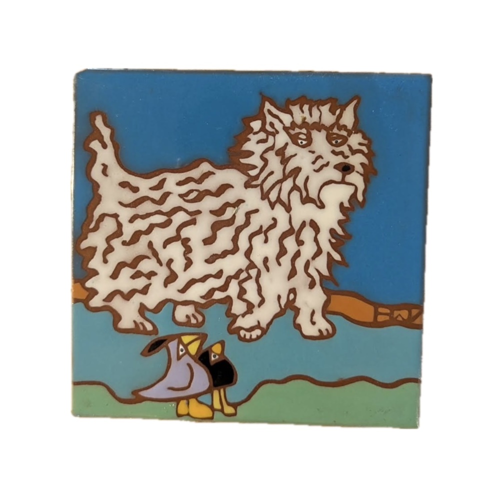 weird dog (?) and bird tile.